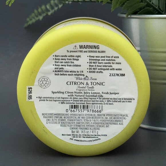 BBW Citron & Tonic White Barn Bath & Body Works 3 Wick Candle - Picture 9 of 10